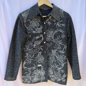Vintage Black Glitter Floral Painted Shirt